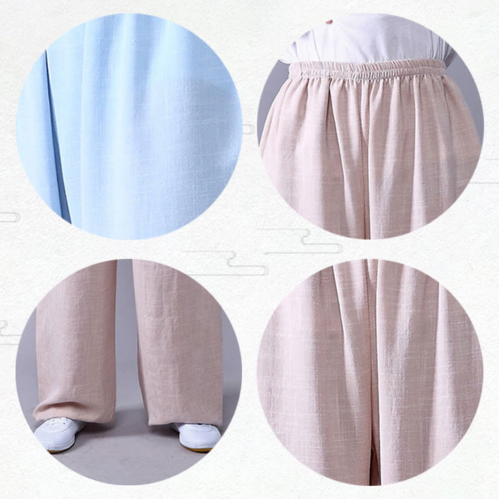 Buddha Stones Sommer elastische Taille Tai Chi Qigong Übung Baumwolle Leinen Unisex Hose - image 9