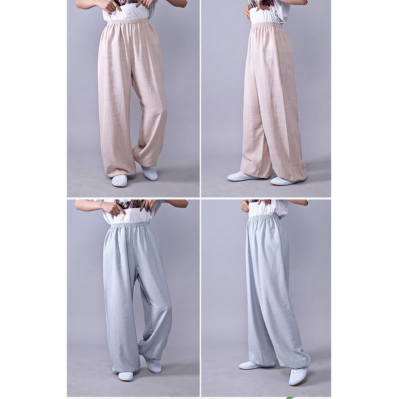 Buddha Stones Sommer elastische Taille Tai Chi Qigong Übung Baumwolle Leinen Unisex Hose - image 12