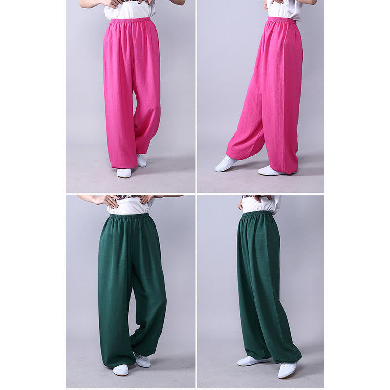 Buddha Stones Sommer elastische Taille Tai Chi Qigong Übung Baumwolle Leinen Unisex Hose - image 4