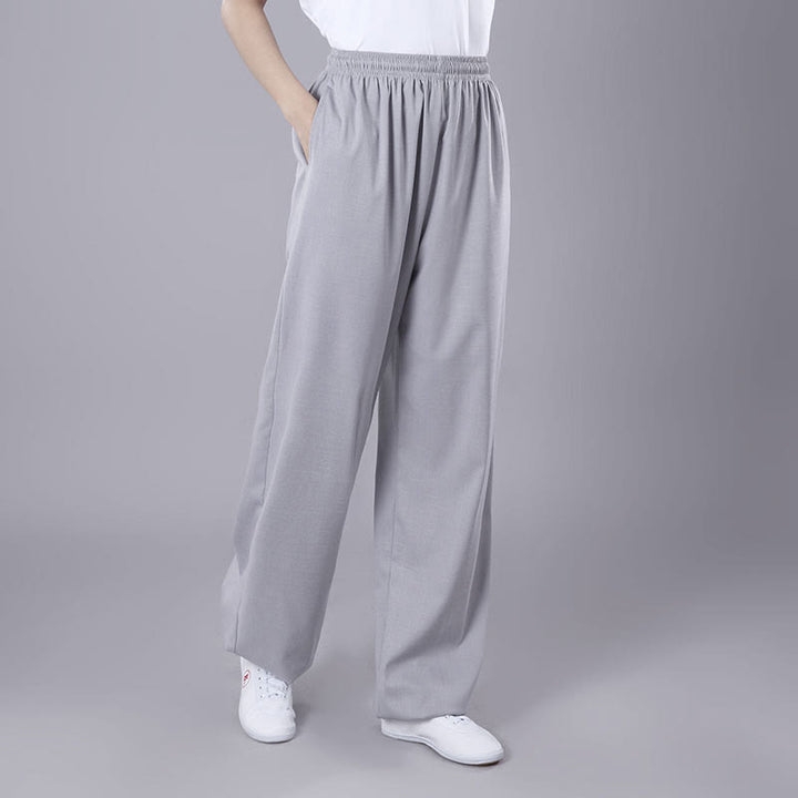 Buddha Stones Sommer Unisex Elastischer Bund Tai Chi Qigong Praxis Atmungsaktive Baumwolle Leinen Hosen mit Taschen - Hellgrau - 3XL– PASSEND FÜR US/ UK/ AU/ EU– 2XL - image 8