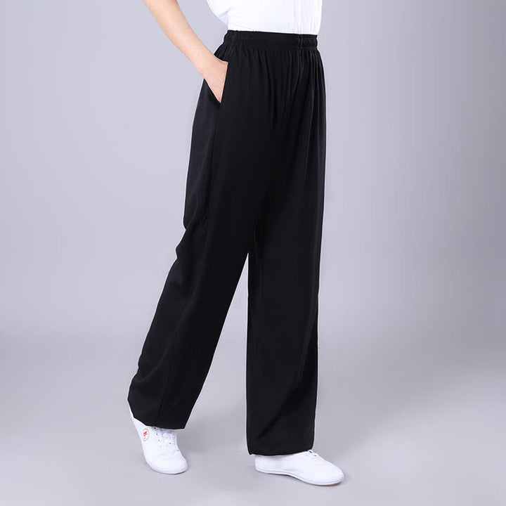 Buddha Stones Sommer Unisex Elastischer Bund Tai Chi Qigong Praxis Atmungsaktive Baumwolle Leinen Hosen mit Taschen - Schwarz - 3XL– PASSEND FÜR US/ UK/ AU/ EU– 2XL - image 10