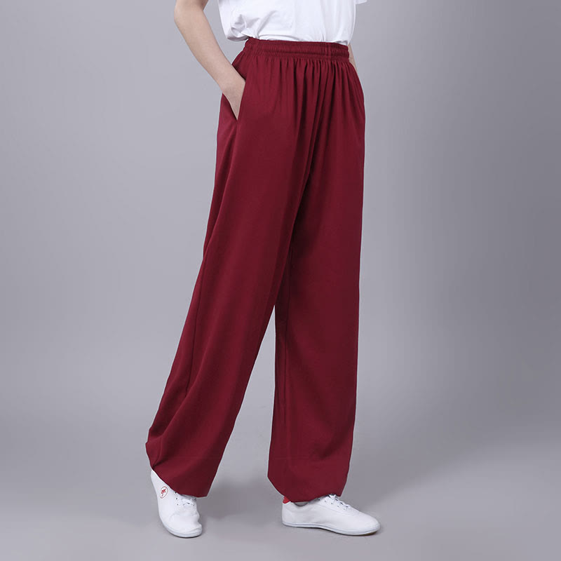 Buddha Stones Sommer Unisex Elastischer Bund Tai Chi Qigong Praxis Atmungsaktive Baumwolle Leinen Hosen mit Taschen - IndianRed - 3XL– PASSEND FÜR US/ UK/ AU/ EU– 2XL - image 16