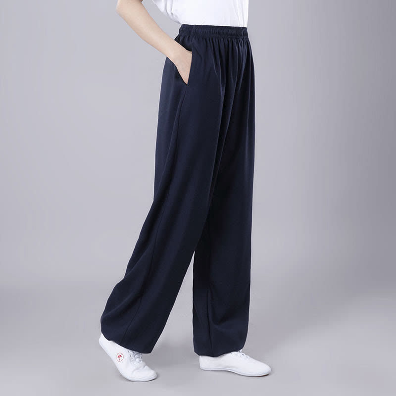 Buddha Stones Sommer Unisex Elastischer Bund Tai Chi Qigong Praxis Atmungsaktive Baumwolle Leinen Hosen mit Taschen - Stahlblau - 3XL– PASSEND FÜR US/ UK/ AU/ EU– 2XL - image 25