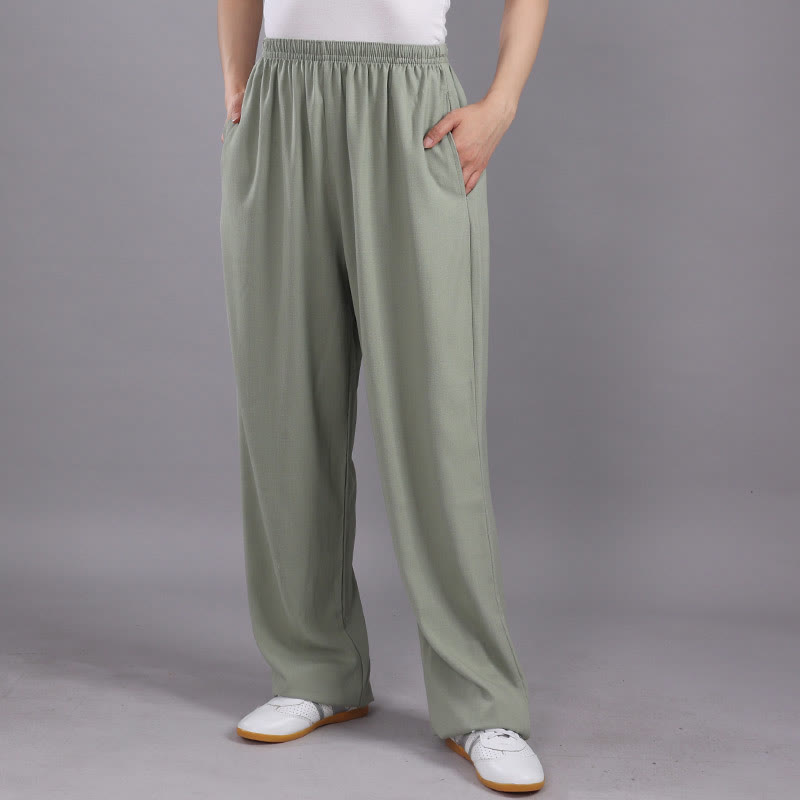 Buddha Stones Sommer Unisex Elastischer Bund Tai Chi Qigong Praxis Atmungsaktive Baumwolle Leinen Hosen mit Taschen - Hellgrün - 3XL– Passend für US/ UK/AU/ EU-Größe 2XL - image 27