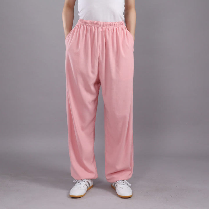 Buddha Stones Sommer Unisex Elastischer Bund Tai Chi Qigong Praxis Atmungsaktive Baumwolle Leinen Hosen mit Taschen - Rosa - 3XL– PASSEND FÜR US/ UK/ AU/ EU– 2XL - image 27