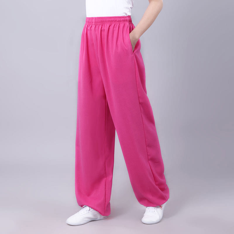 Buddha Stones Sommer Unisex Elastischer Bund Tai Chi Qigong Praxis Atmungsaktive Baumwolle Leinen Hosen mit Taschen - HotPink - 3XL– PASSEND FÜR US/ UK/ AU/ EU– 2XL - image 21
