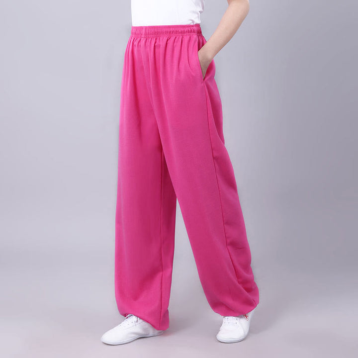 Buddha Stones Sommer Unisex Elastischer Bund Tai Chi Qigong Praxis Atmungsaktive Baumwolle Leinen Hosen mit Taschen - HotPink - 3XL– PASSEND FÜR US/ UK/ AU/ EU– 2XL - image 21