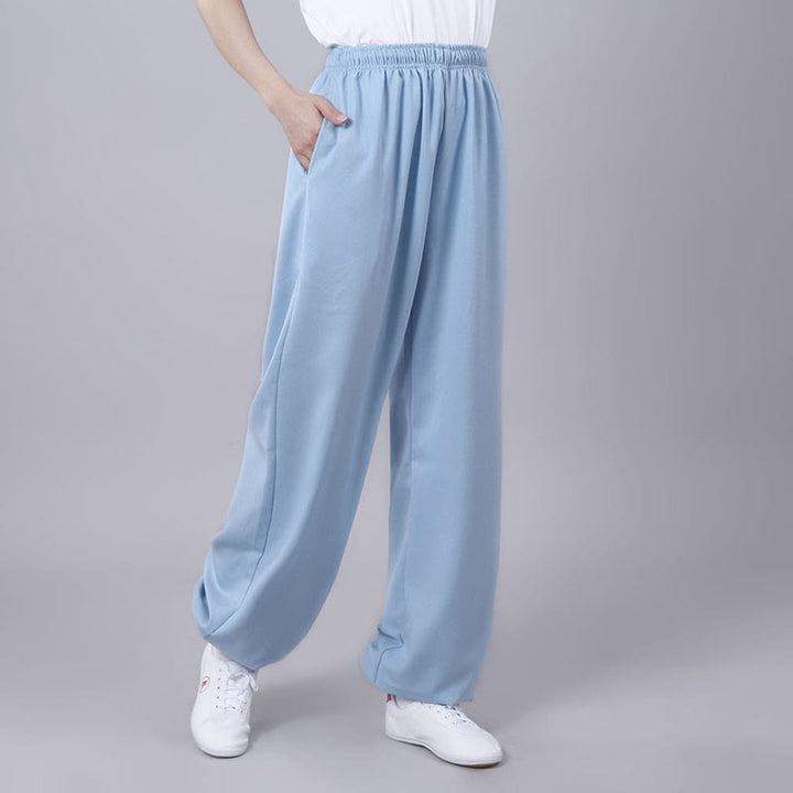Buddha Stones Sommer Unisex Elastischer Bund Tai Chi Qigong Praxis Atmungsaktive Baumwolle Leinen Hosen mit Taschen - Himmelblau - 3XL– PASSEND FÜR US/ UK/ AU/ EU– 2XL - image 23