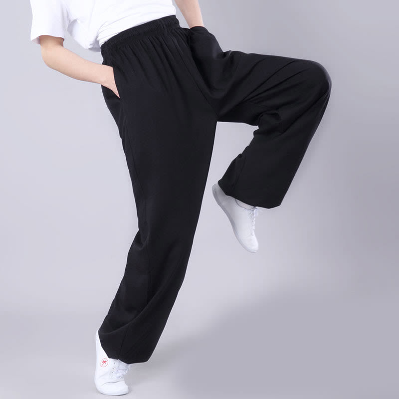 Buddha Stones Sommer Unisex Elastischer Bund Tai Chi Qigong Praxis Atmungsaktive Baumwolle Leinen Hosen mit Taschen - image 11