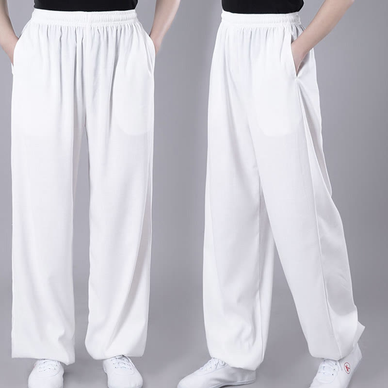 Buddha Stones Sommer Unisex Elastischer Bund Tai Chi Qigong Praxis Atmungsaktive Baumwolle Leinen Hosen mit Taschen - image 3