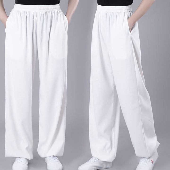 Buddha Stones Sommer Unisex Elastischer Bund Tai Chi Qigong Praxis Atmungsaktive Baumwolle Leinen Hosen mit Taschen - image 3
