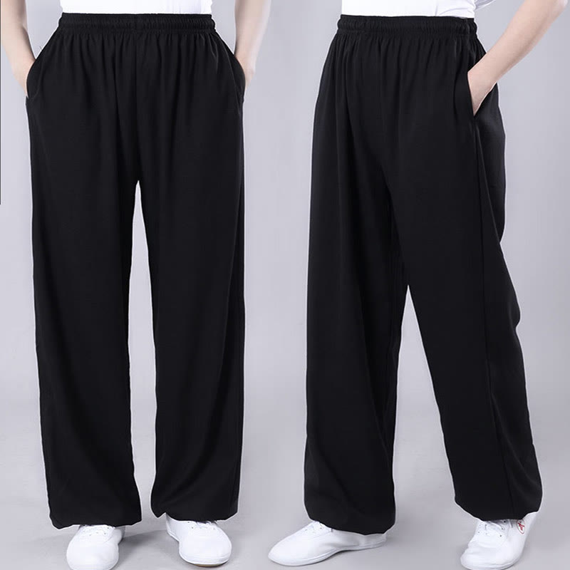 Buddha Stones Sommer Unisex Elastischer Bund Tai Chi Qigong Praxis Atmungsaktive Baumwolle Leinen Hosen mit Taschen - image 12