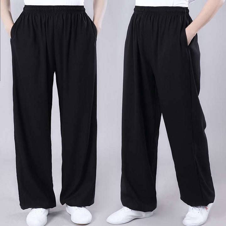 Buddha Stones Sommer Unisex Elastischer Bund Tai Chi Qigong Praxis Atmungsaktive Baumwolle Leinen Hosen mit Taschen - image 12