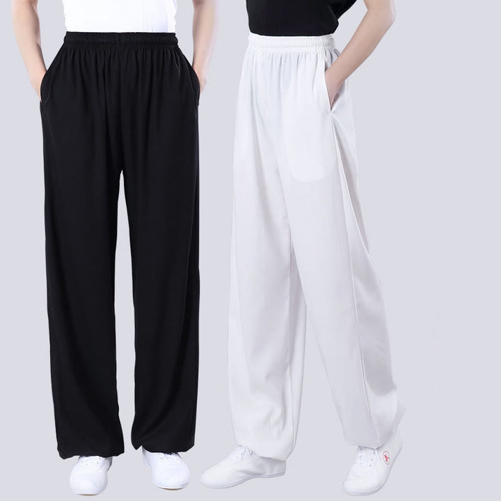 Buddha Stones Sommer Unisex Elastischer Bund Tai Chi Qigong Praxis Atmungsaktive Baumwolle Leinen Hosen mit Taschen - image 14