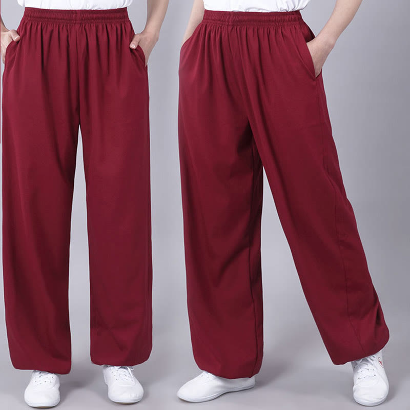 Buddha Stones Sommer Unisex Elastischer Bund Tai Chi Qigong Praxis Atmungsaktive Baumwolle Leinen Hosen mit Taschen - image 18