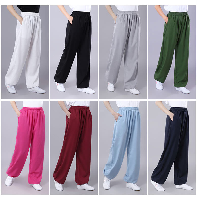 Buddha Stones Sommer Unisex Elastischer Bund Tai Chi Qigong Praxis Atmungsaktive Baumwolle Leinen Hosen mit Taschen - image 29