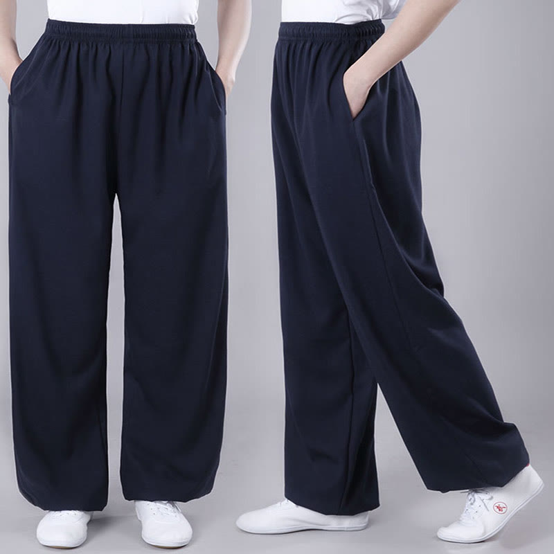 Buddha Stones Sommer Unisex Elastischer Bund Tai Chi Qigong Praxis Atmungsaktive Baumwolle Leinen Hosen mit Taschen - image 26