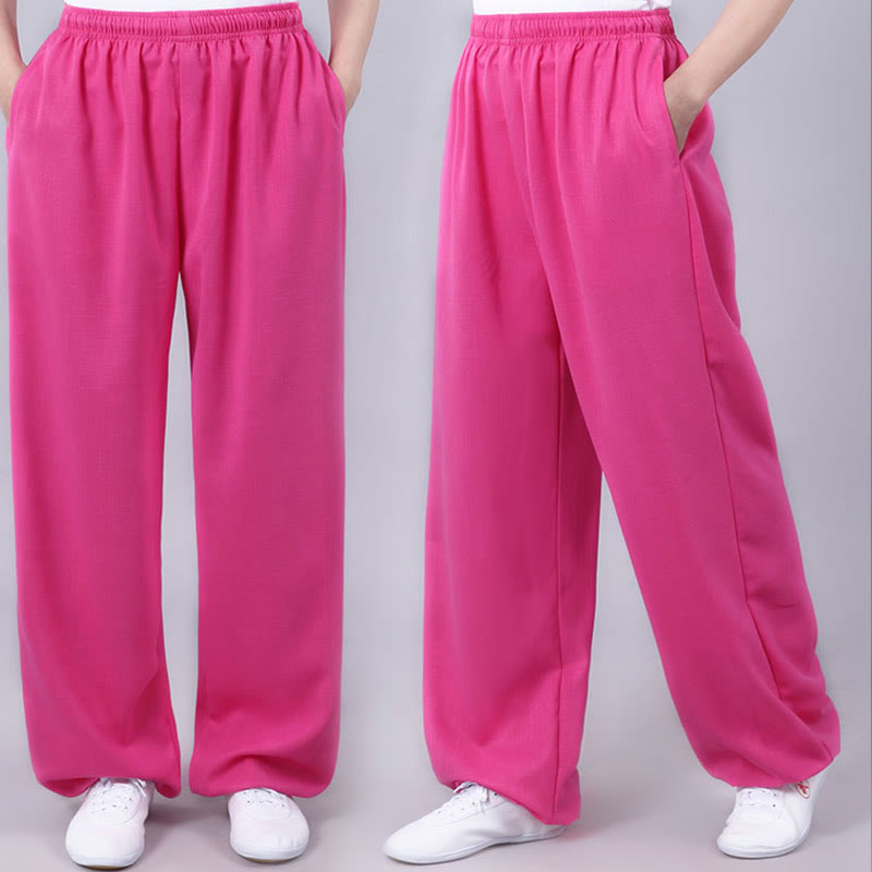 Buddha Stones Sommer Unisex Elastischer Bund Tai Chi Qigong Praxis Atmungsaktive Baumwolle Leinen Hosen mit Taschen - image 22