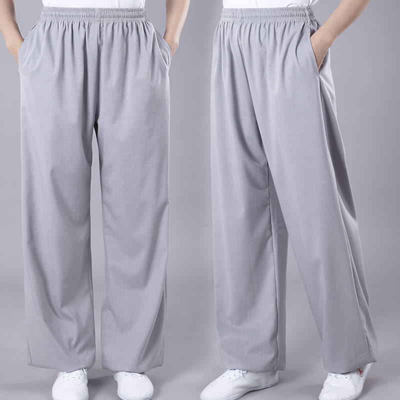 Buddha Stones Sommer Unisex Elastischer Bund Tai Chi Qigong Praxis Atmungsaktive Baumwolle Leinen Hosen mit Taschen - image 9