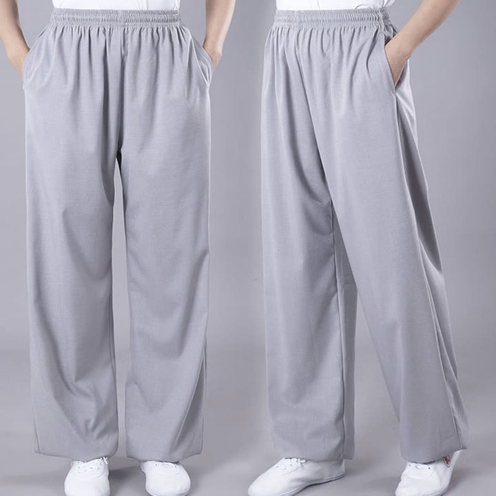 Buddha Stones Sommer Unisex Elastischer Bund Tai Chi Qigong Praxis Atmungsaktive Baumwolle Leinen Hosen mit Taschen - image 9