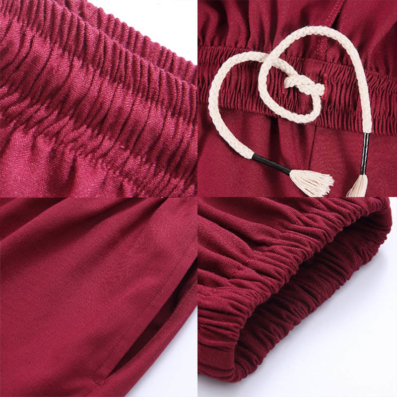 Buddha Stones Sommer Unisex Elastischer Bund Tai Chi Qigong Praxis Atmungsaktive Baumwolle Leinen Hosen mit Taschen - image 16