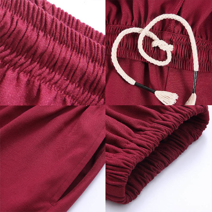 Buddha Stones Sommer Unisex Elastischer Bund Tai Chi Qigong Praxis Atmungsaktive Baumwolle Leinen Hosen mit Taschen - image 16