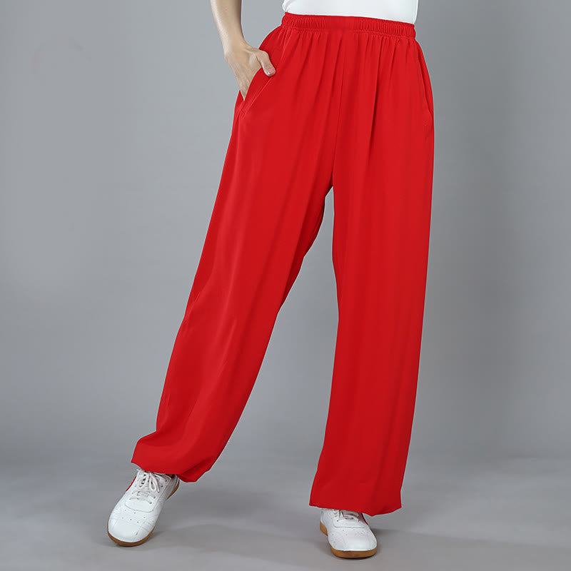 Buddha Stones Sommer Unisex Elastische Taille Tai Chi Kung Fu Qigong Übung Baumwolle Atmungsaktive Hosen Mit Taschen - Rot - 3XL– PASSEND FÜR US/ UK/ AU/ EU– 2XL - image 15