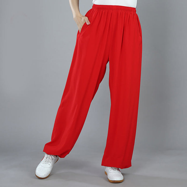 Buddha Stones Sommer Unisex Elastische Taille Tai Chi Kung Fu Qigong Übung Baumwolle Atmungsaktive Hosen Mit Taschen - Rot - 3XL– PASSEND FÜR US/ UK/ AU/ EU– 2XL - image 15