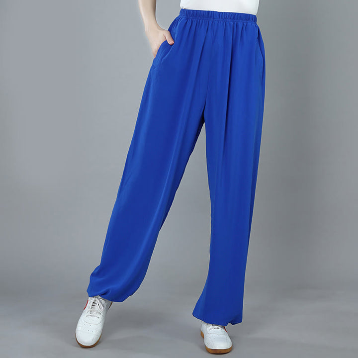 Buddha Stones Sommer Unisex Elastische Taille Tai Chi Kung Fu Qigong Übung Baumwolle Atmungsaktive Hosen Mit Taschen - Königsblau - 3XL– PASSEND FÜR US/ UK/ AU/ EU– 2XL - image 12