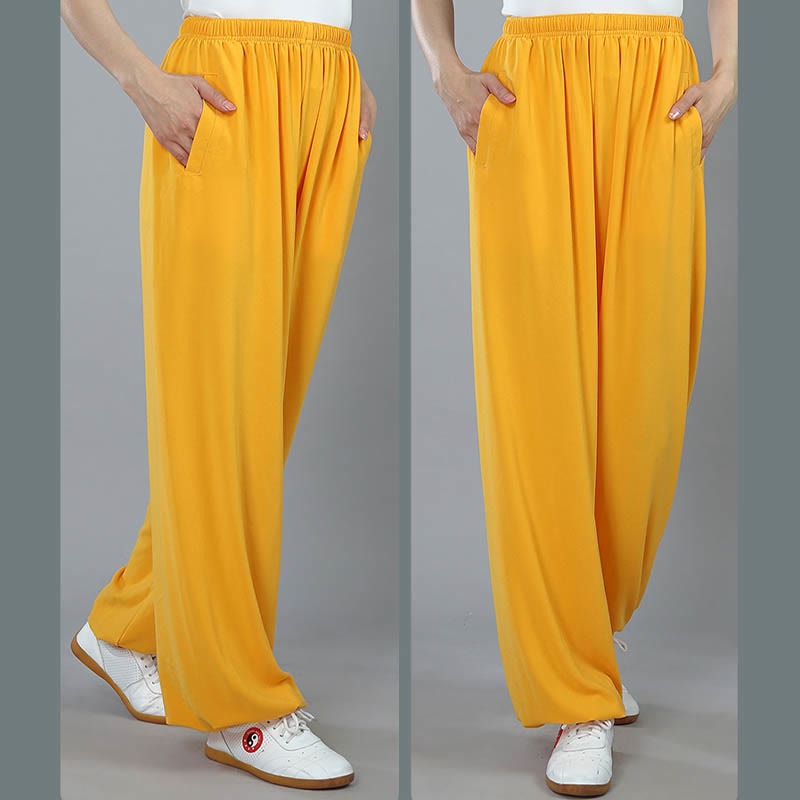 Buddha Stones Sommer Unisex Elastische Taille Tai Chi Kung Fu Qigong Übung Baumwolle Atmungsaktive Hosen Mit Taschen - image 11