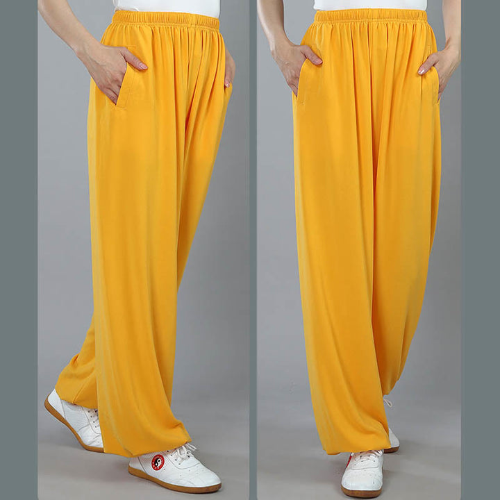 Buddha Stones Sommer Unisex Elastische Taille Tai Chi Kung Fu Qigong Übung Baumwolle Atmungsaktive Hosen Mit Taschen - image 11