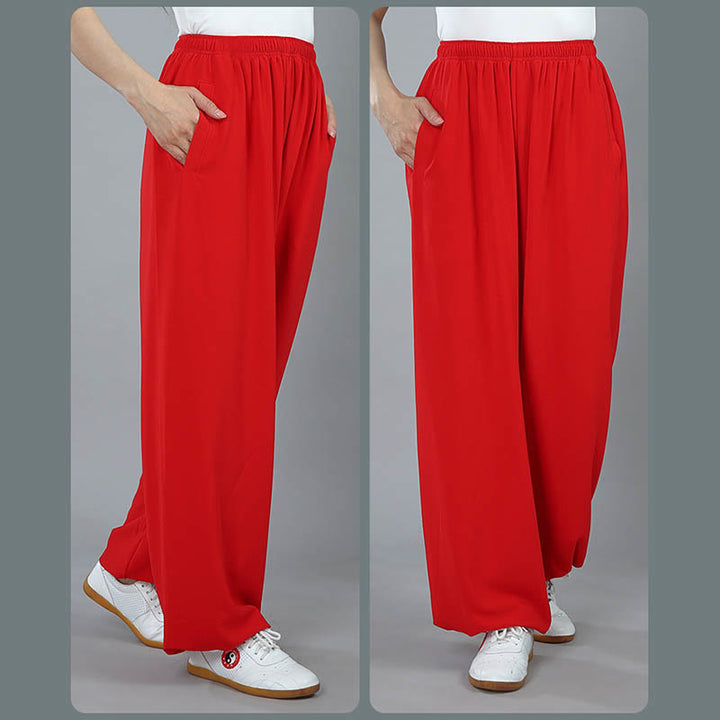 Buddha Stones Sommer Unisex Elastische Taille Tai Chi Kung Fu Qigong Übung Baumwolle Atmungsaktive Hosen Mit Taschen - image 18