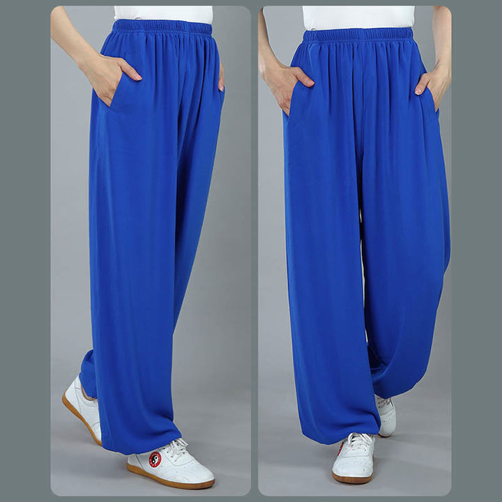 Buddha Stones Sommer Unisex Elastische Taille Tai Chi Kung Fu Qigong Übung Baumwolle Atmungsaktive Hosen Mit Taschen - image 13