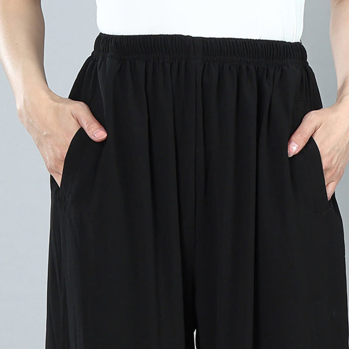Buddha Stones Sommer Unisex Elastische Taille Tai Chi Kung Fu Qigong Übung Baumwolle Atmungsaktive Hosen Mit Taschen - image 8