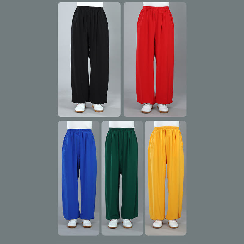 Buddha Stones Sommer Unisex Elastische Taille Tai Chi Kung Fu Qigong Übung Baumwolle Atmungsaktive Hosen Mit Taschen - image 20
