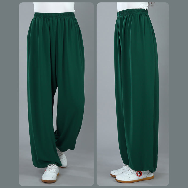 Buddha Stones Sommer Unisex Elastische Taille Tai Chi Kung Fu Qigong Übung Baumwolle Atmungsaktive Hosen Mit Taschen - image 16