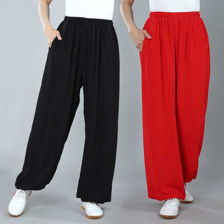 Buddha Stones Sommer Unisex Elastische Taille Tai Chi Kung Fu Qigong Übung Baumwolle Atmungsaktive Hosen Mit Taschen - image 18