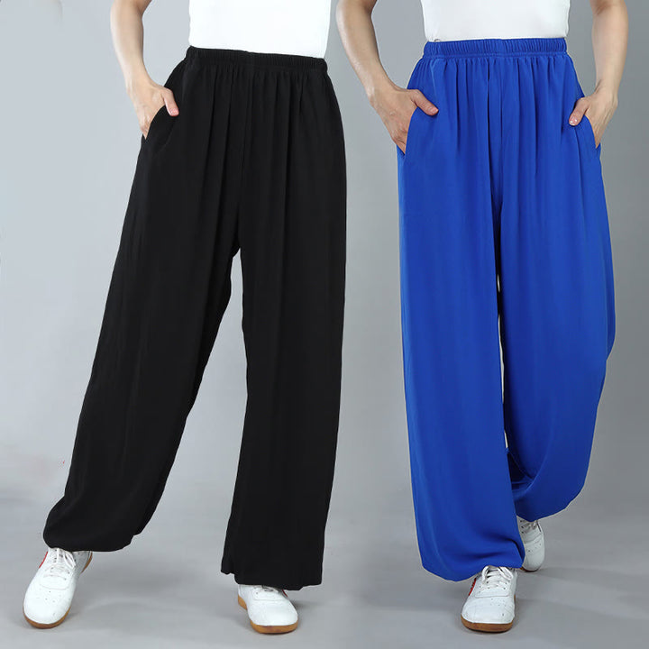 Buddha Stones Sommer Unisex Elastische Taille Tai Chi Kung Fu Qigong Übung Baumwolle Atmungsaktive Hosen Mit Taschen - image 14