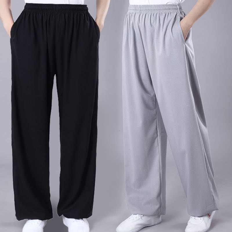 Buddha Stones Sommer Unisex Elastischer Bund Tai Chi Qigong Praxis Atmungsaktive Baumwolle Leinen Hosen mit Taschen - image 1