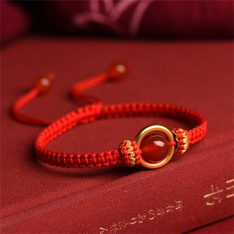 Buddha Stones rotes Achatperlen-Friedensschnalle ruhiges Seilarmband