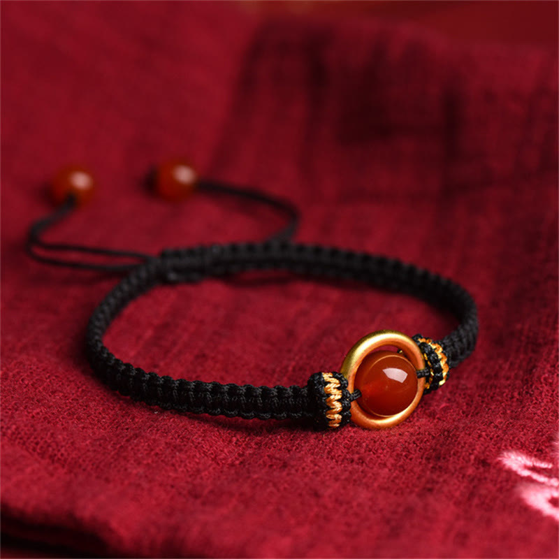 Buddha Stones rotes Achatperlen-Friedensschnalle ruhiges Seilarmband