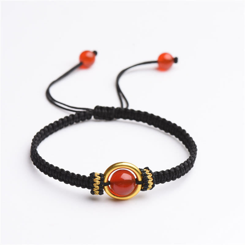 Buddha Stones rotes Achatperlen-Friedensschnalle ruhiges Seilarmband