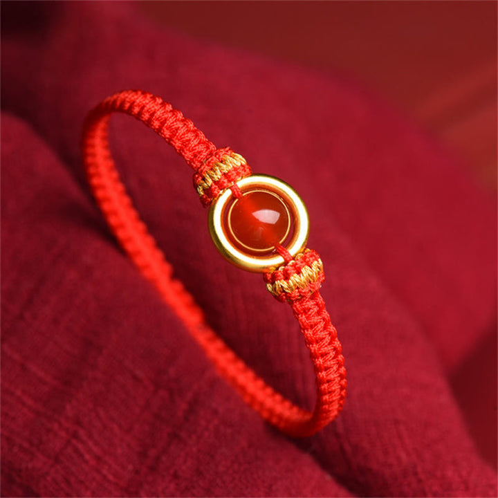 Buddha Stones rotes Achatperlen-Friedensschnalle ruhiges Seilarmband