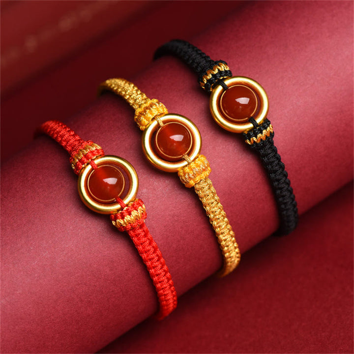 Buddha Stones rotes Achatperlen-Friedensschnalle ruhiges Seilarmband