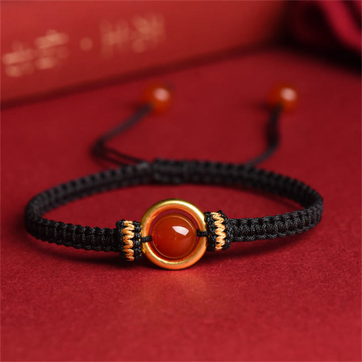 Buddha Stones rotes Achatperlen-Friedensschnalle ruhiges Seilarmband