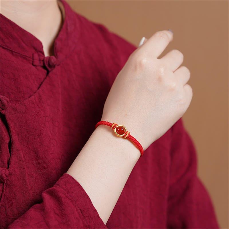 Buddha Stones rotes Achatperlen-Friedensschnalle ruhiges Seilarmband