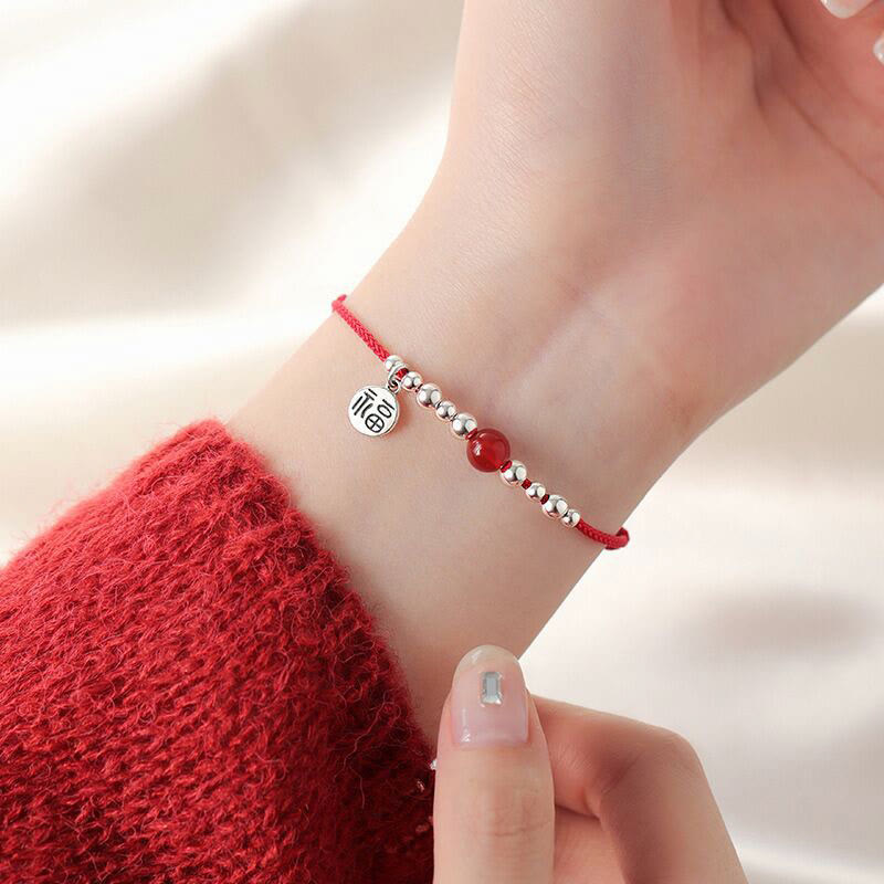 Buddha Stones Handgefertigtes 925-Sterling-Silber-Armband mit Fu-Zeichen und rotem Achat, geflochten mit ultradünnem Seil - image 8