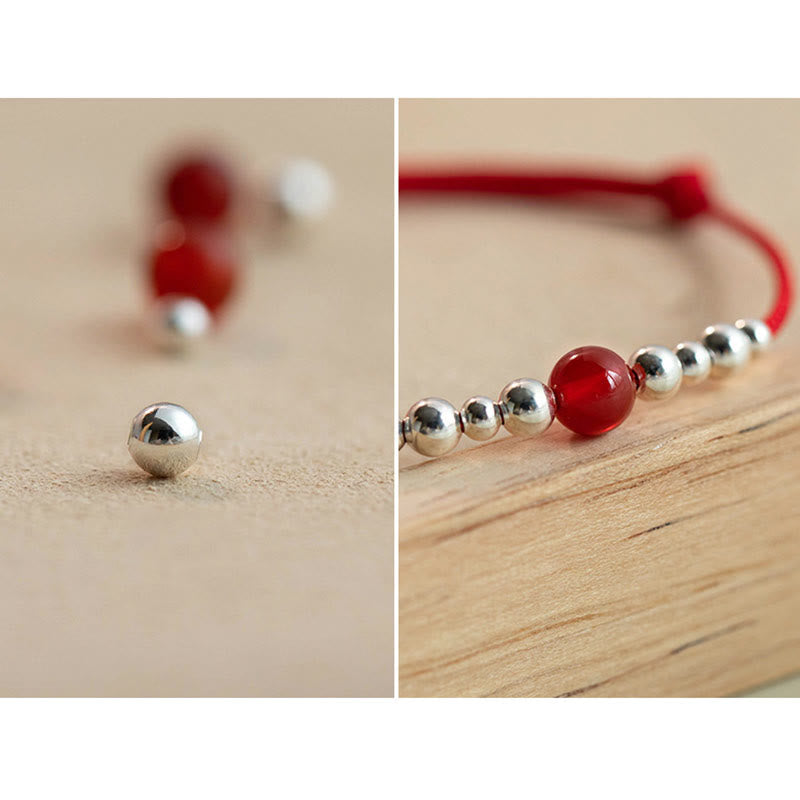 Buddha Stones Handgefertigtes 925-Sterling-Silber-Armband mit Fu-Zeichen und rotem Achat, geflochten mit ultradünnem Seil - image 6
