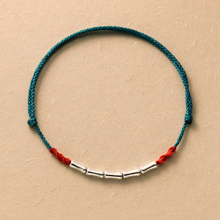 Buddha Stones 925 Sterling Silber Bambus Design Glück Geflochtenes Ultra-Dünnes Seil Armband