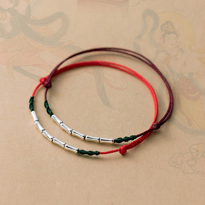Buddha Stones 925 Sterling Silber Bambus Design Glück Geflochtenes Ultra-Dünnes Seil Armband